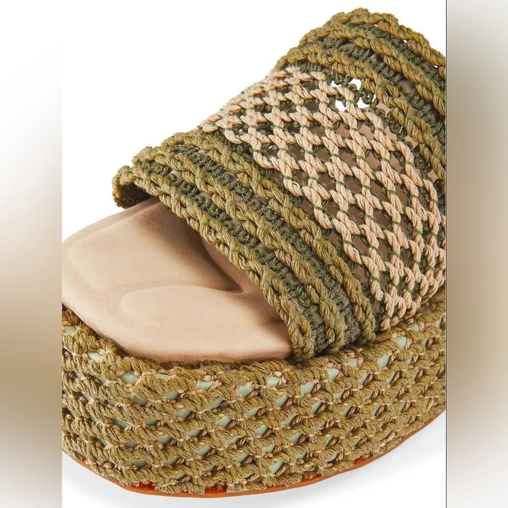 Rag & Bone Logan Crochet Slides Women's Olive Green Platform Sandals Size 10